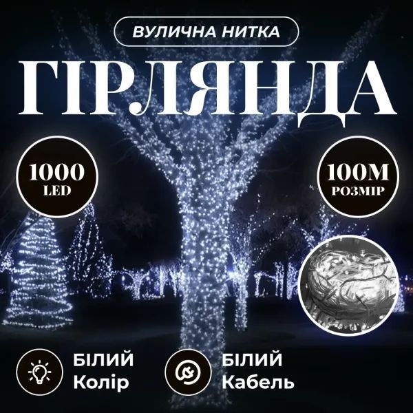 Гирлянда нить 100 м, 1000 LED, белая CF1000L100MWW фото
