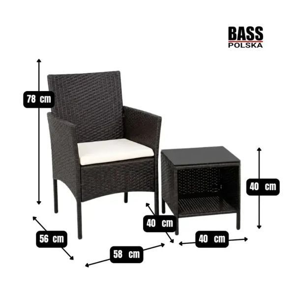 Комплект мебели для сада и террасы Bass Polska BH 30080 из техноротанга &mdash; 2 кресла, кофейный столик с закаленным стеклом и подушки, черный BH 30080 фото