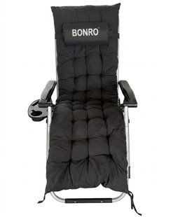 Шезлонг туристический Bonro B-04 черный для сада, пляжа и кемпинга с подголовником, держателем для напитков и смартфона (Модель: 42401166) 42401166 фото