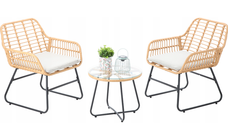 Комплект садових меблів Garden Line LEUCA ABI3408, 2 крісла та стіл, ротанг, сірі подушки ABI3408 фото